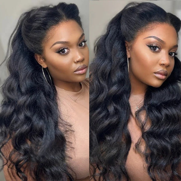 4C Edges Hairline Body Wave Glueless 13x4 Lace Front Wigs With Kinky Edges Curly Baby Hair