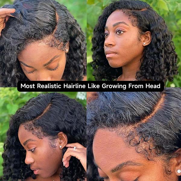 4C Edges|Kinky Edges Curly Undetectable Lace Closure Short Bob Wigs 100% Human Hair