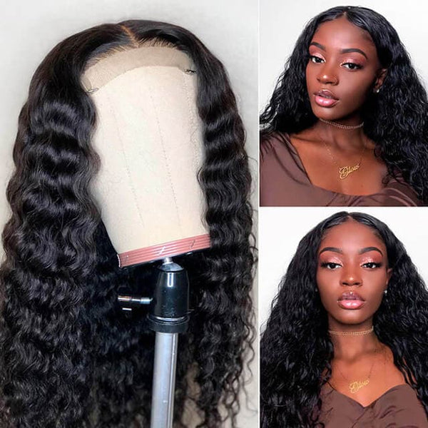 Alipop Deep Curly Wig 4x4 Lace Closure Wigs Brazilian Curly Wig Human Hair Pre Plucked with Natural Color