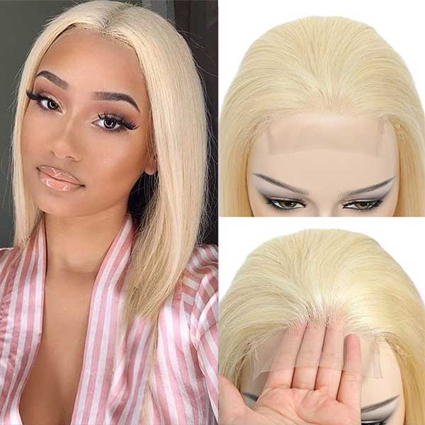 Short 613 Blonde Straight Hair  4x4 Lace ClosureBob Wigs Human Hair