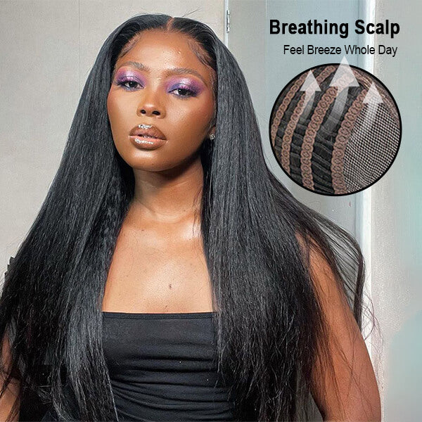 Air Wig Breathable Cap Kinky Straight 13x4 Lace Front Wig