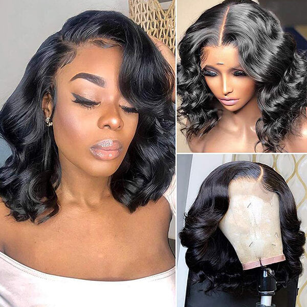 Mature C Part Body Wave Minimalist Undetectable 4x4 Lace Closure Short Wigs