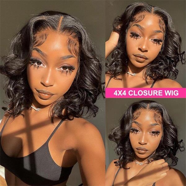 Mature C Part Body Wave Minimalist Undetectable 4x4 Lace Closure Short Wigs