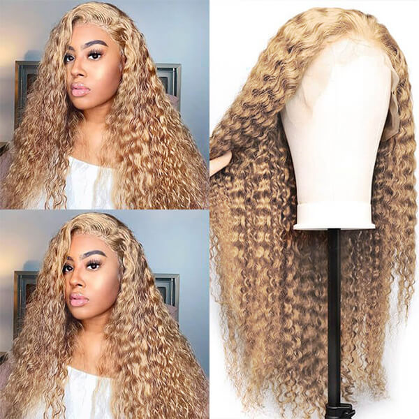 honey blonde water wave 13x4 lace front wig
