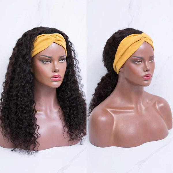Headband Wigs Deep Curly Glueless Human Hair Wig For Black Women