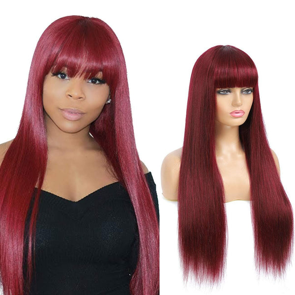 Alipop 99J Straight Human Hair Wigs With Bangs