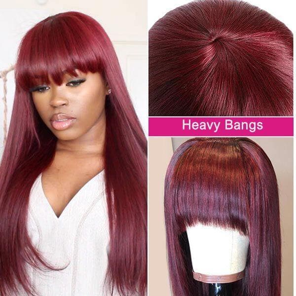 Alipop 99J Burgundy Straight Wigs With Bangs
