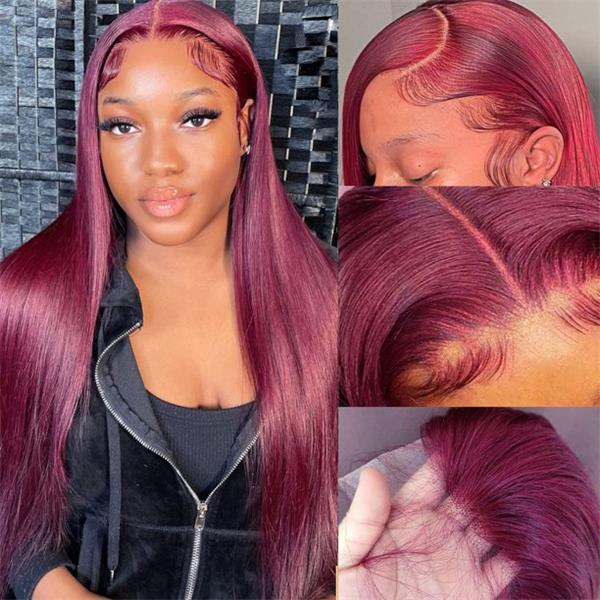 99J Burgundy Straight 13x4 Lace Front Human Hair Wig