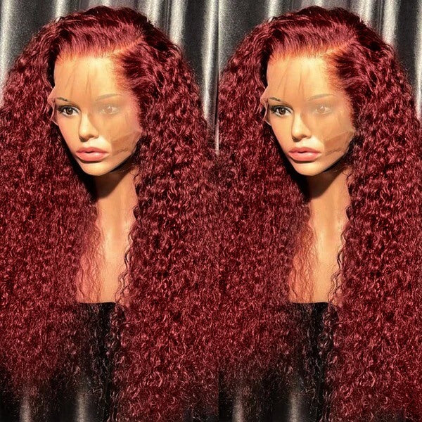 Alipop deep curly 13x4 lace frontal wig 99j burgundy wig