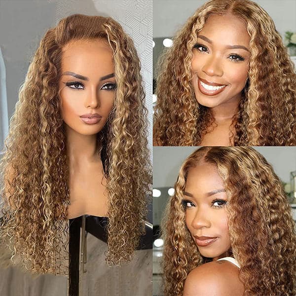 Alipop Bouncy Curly 360 Lace Front Wig 4/27 Blonde Highlight Wig Transparent Lace Wigs