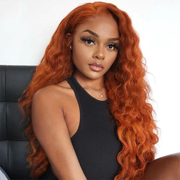 Alipop Ginger Wig Water Wave Wig Orange Hair Wig Transparent Lace Closure Wig