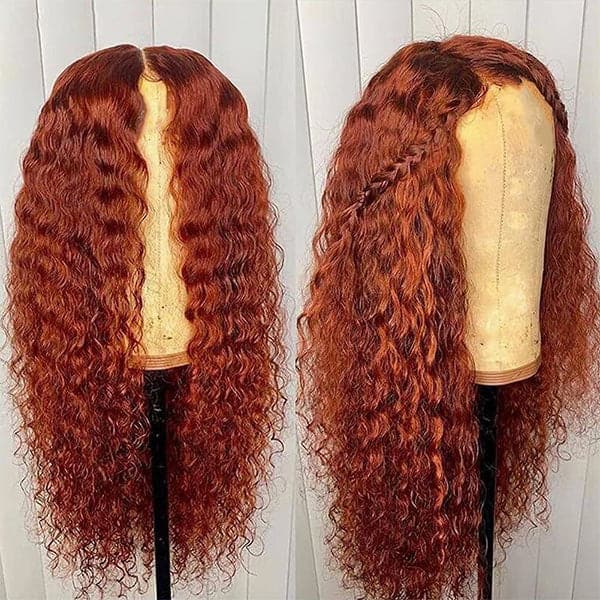 Alipop Ginger Wig Water Wave Wig Orange Hair Wig Transparent Lace Closure Wig