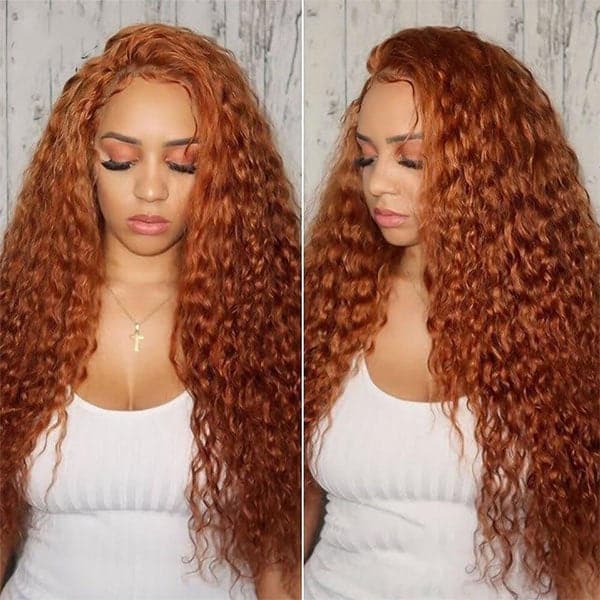 Alipop Ginger Wig Water Wave Wig Orange Hair Wig Transparent Lace Closure Wig