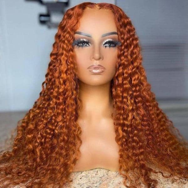 Alipop Ginger Wig Deep Curly Wig Orange Ginger 4x4 Lace Closure Wig