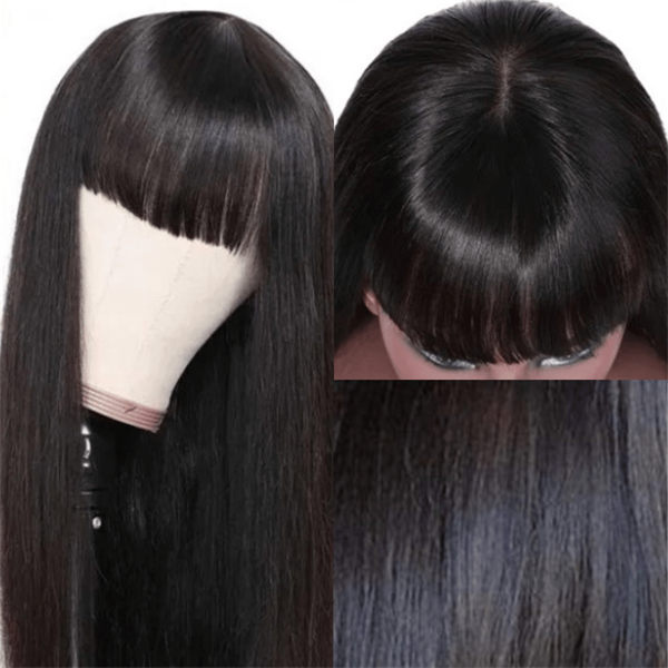 Trendy Layered Cut Straight Wig With Bangs Glueless Minimalist Lace Wig Pre-plucked