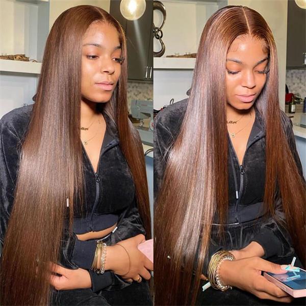 Alipop Hair Light Brown Wig Straight Human Hair Wig Lace Front Wigs Colored Wigs And Lace Closure Wig