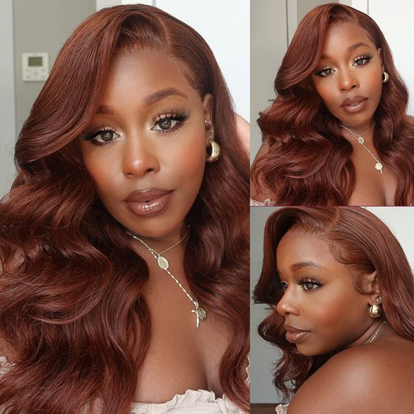 Alipop Hair 33 Red Brown Auburn T Part Lace Wig Body Wave Human Hair Colored Wigs