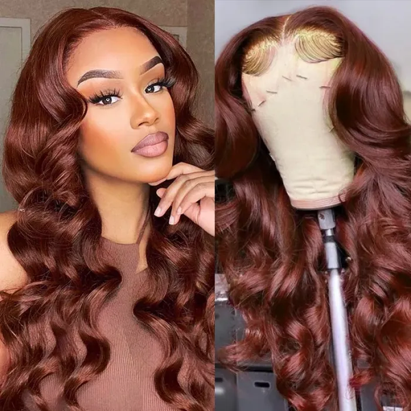 Alipop Hair 33 Red Brown Auburn T Part Lace Wig Body Wave Human Hair Colored Wigs