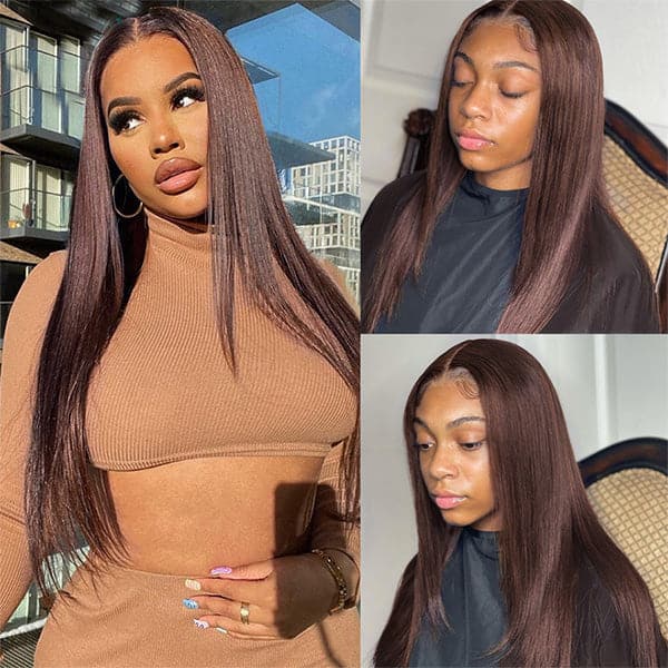 Dark Brown Colored Wigs Straight Hair Brown 13x4 Straight Human Hair Wig 4x4 Lace Closure Wig