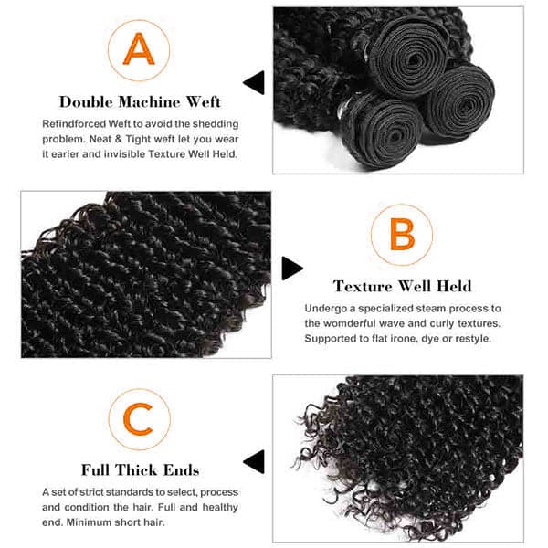Alipop Hair Kinky Curly 4 Bundles With Lace Closure 100% Unprocessed Kinky Curly Human Hair Bundles with 4x4 Lace Closure Natural Color
