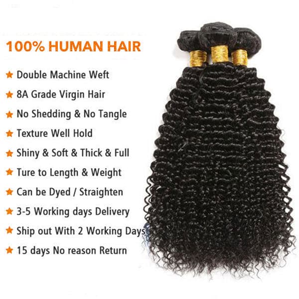 Alipop Hair Kinky Curly Human Hair Bundles 3 Bundles With Frontal 100% Unprocessed Virgin Kinky Curly Hair Bundles Natural Color