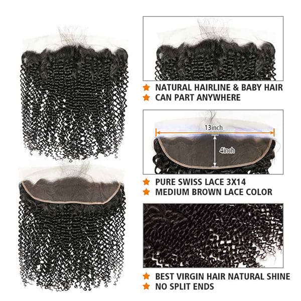 Alipop Hair Kinky Curly Human Hair Bundles 3 Bundles With Frontal 100% Unprocessed Virgin Kinky Curly Hair Bundles Natural Color