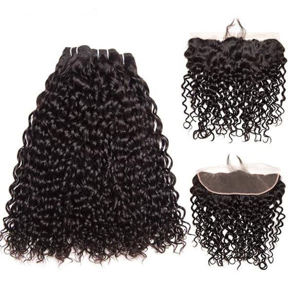 Alipop Hair Water Wave 3 Bundles with Frontal 100% Virgin Human Hair Bundles Natural Color