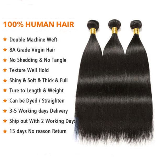 Alipop Hair Full Straight Hair 3 Bundles with Frontal 100% Unprocessed Virgin Hair Natural Color