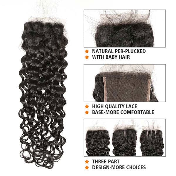 Alipop Hair Water Wave 4 Bundles with Closure 100% Unprocessed Virgin Human Hair 4 Bundles with Lace Closure with Baby Hair