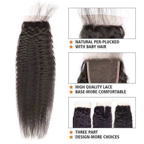 Alipop Hair Kinky Straight 4 Bundles With Closure 100% Human Hair Bundles With 4X4 Lace Closure