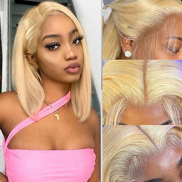 Short 613 Blonde Bob Wigs Straight 13x4 Transparent Lace Front Human Hair Wigs