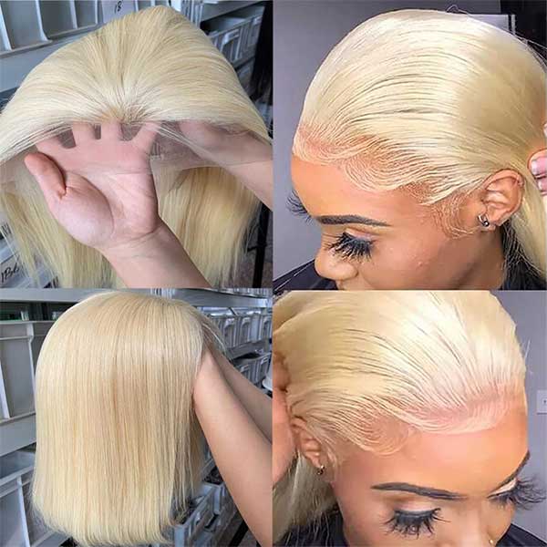 Short 613 Blonde Bob Wigs Straight 13x4 Transparent Lace Front Human Hair Wigs