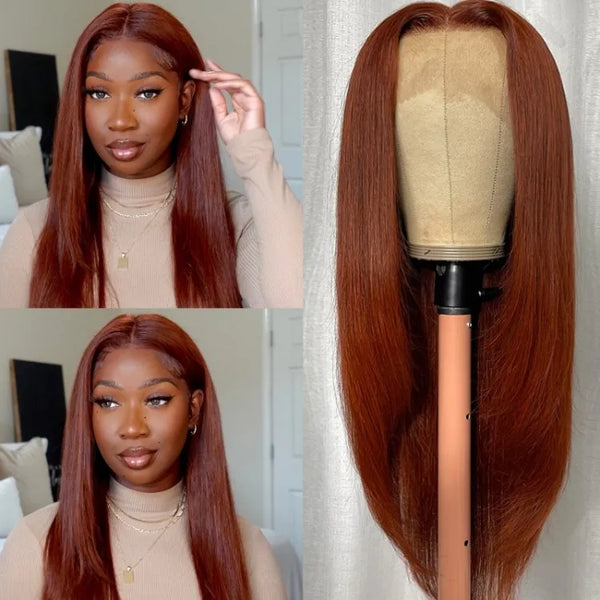 Reddish Brown Transparent lace Human Hair Wigs