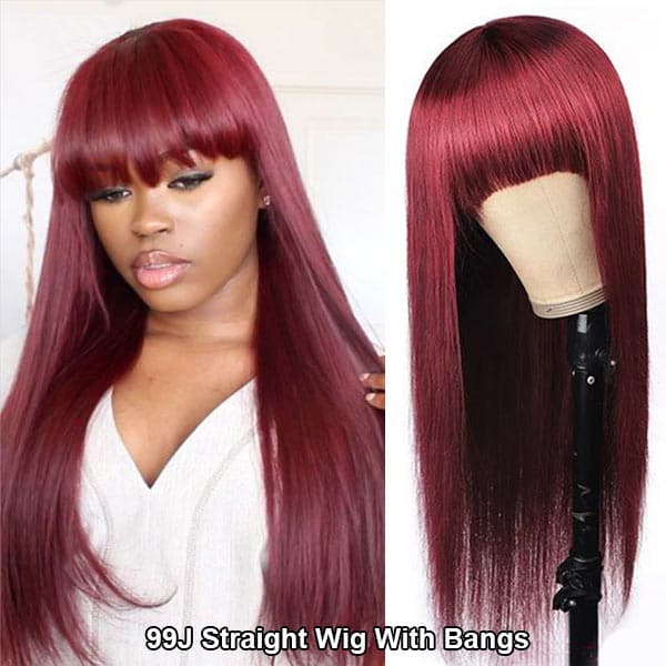 Straight Wig With Bangs Natural Color Straight Human Hair Wig 2X4 Lace Wigs Glueless Wig